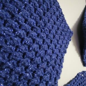 3 piece set (2 pot holders & hot pad) crochet navy blue with sparkles